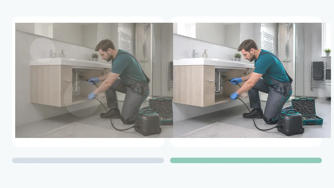 Vorher-Nachher Servicebild für Sanitär- und Abflussservice